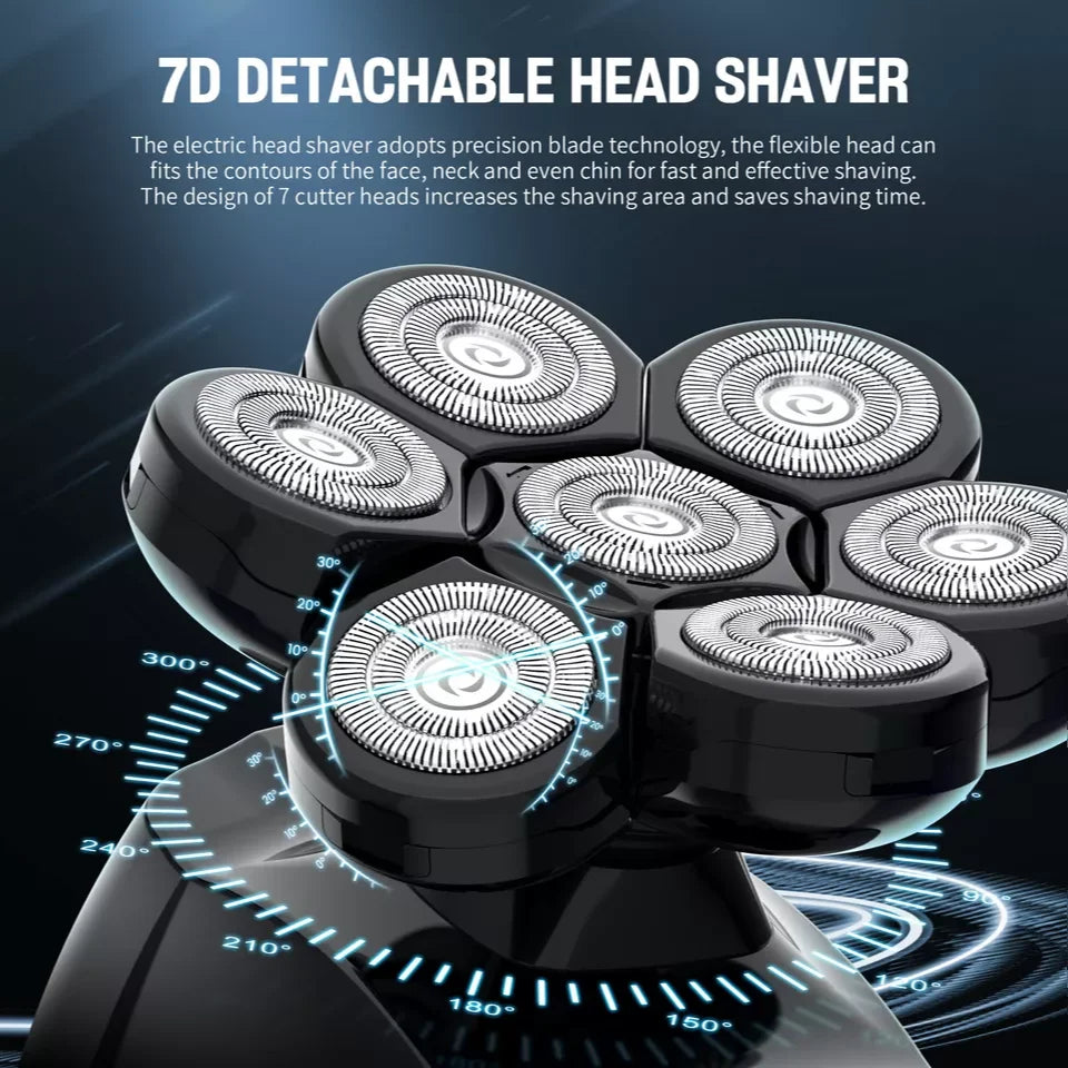 6-In-1 Multifunctional 7D Head Shavers for Bald Men Electric Razor with Nose Hair Trimmer Waterproof Mens Grooming Kit